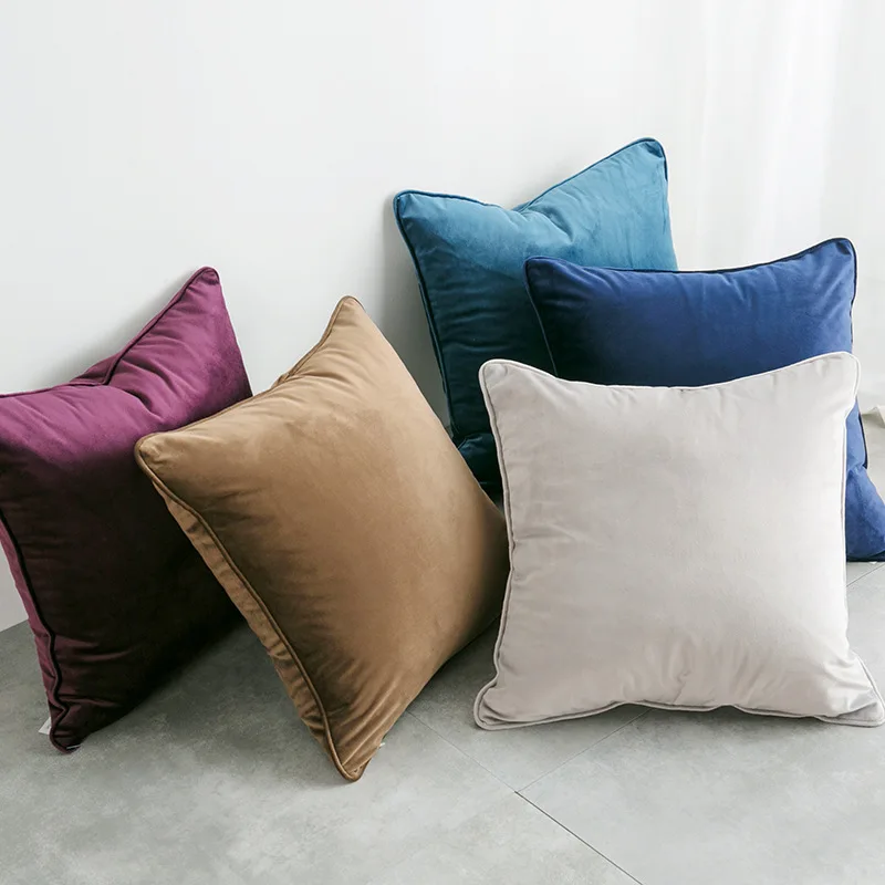

Slippery feel soft solid plush cushion cover 50*50cm 60*60cm 45*45cm30*50cm thick pillow cover home office decorative pillowcase