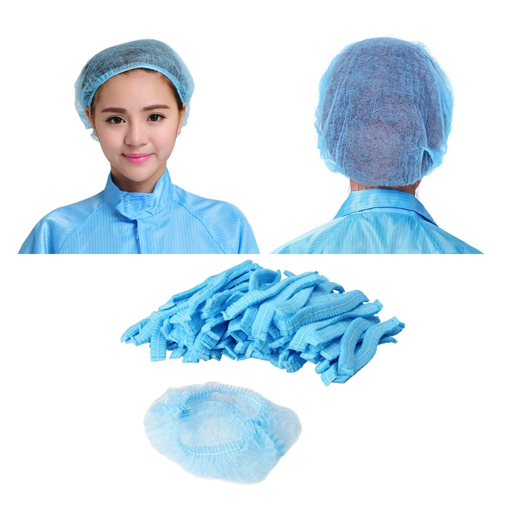 100Pcs Disposable Salon Hair Hat Anti Dust Net Bouffant Cap Non-Woven Head Cover Hat Elastic Cleaning Hair Protect Hat Cap