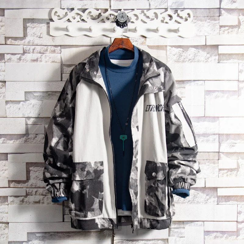 

2019 Mens Jacket High Street Spring Men Camouflage Print Jackets Fashion Cotton Windbreaker Coat Male Hood Hip Hop Streetwear