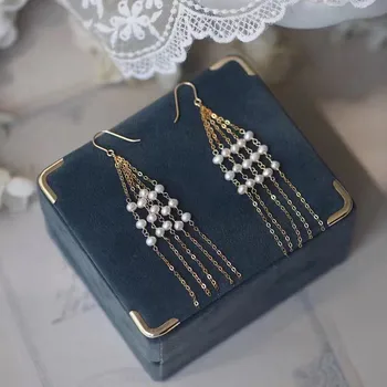 

New natural freshwater pearl 5-6MM hand-woven earrings long 5CM