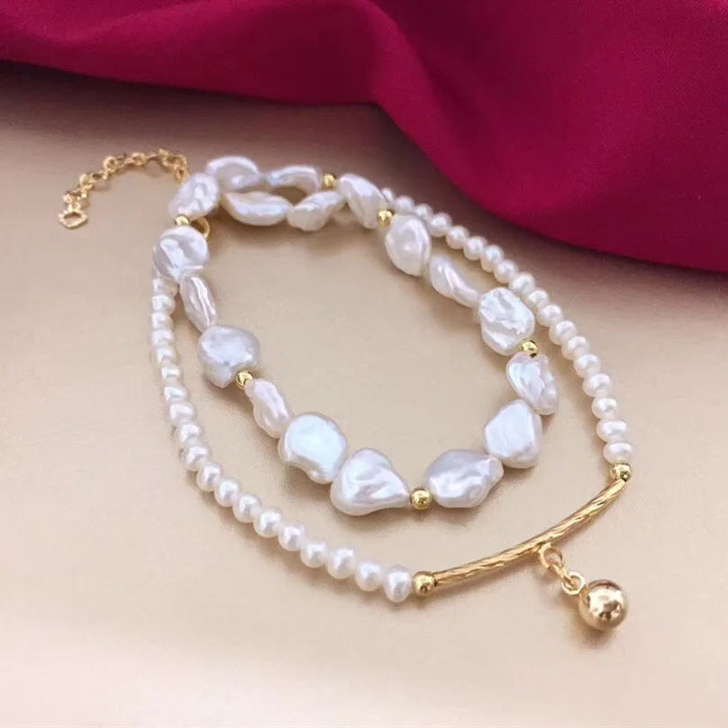 

Butterfly Home Cool 14k Gold Double Layer Baroque with 3-4 round Virgine Pearl Bracelets Ymss72k72aje
