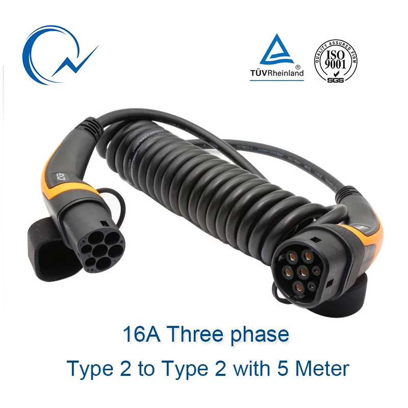 16A трехфазный кабель EV Тип 2 к Тип 2 IEC 62196-2 EV шт.; Штепсель для зарядки 5 метр пружинный кабель TUV/UL