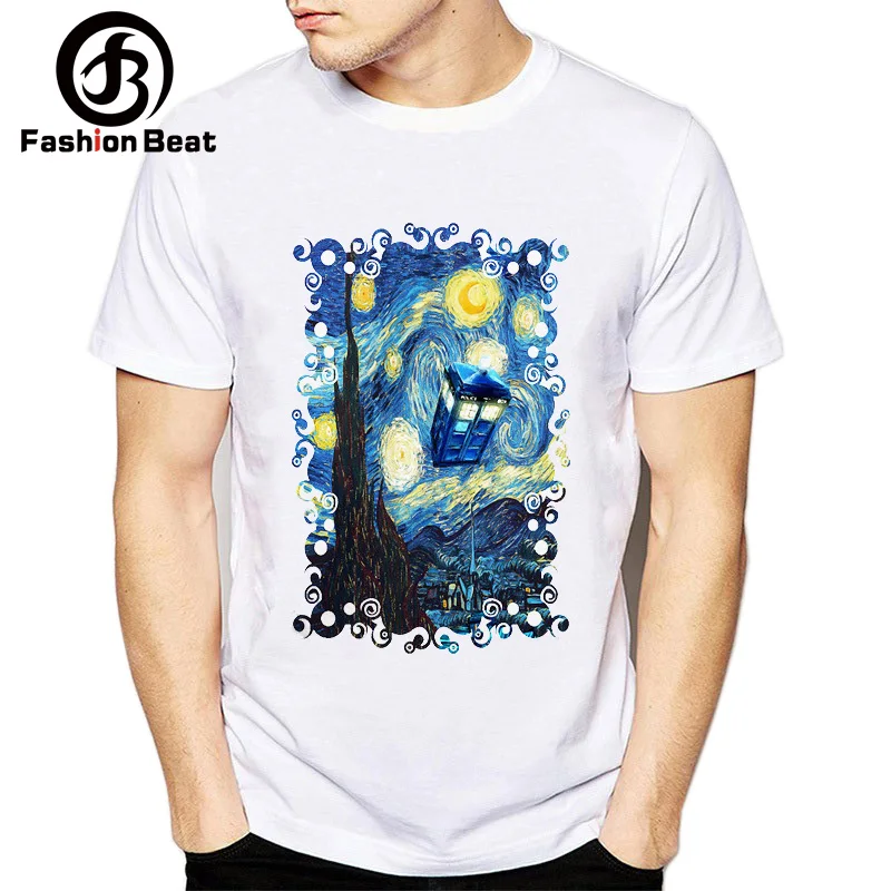

Classic Art Van Gogh T Shirt Starry Night T-shirts Doctor Who Painting Casual Tops Short Sleeves Clothes Funny Stars Clothing