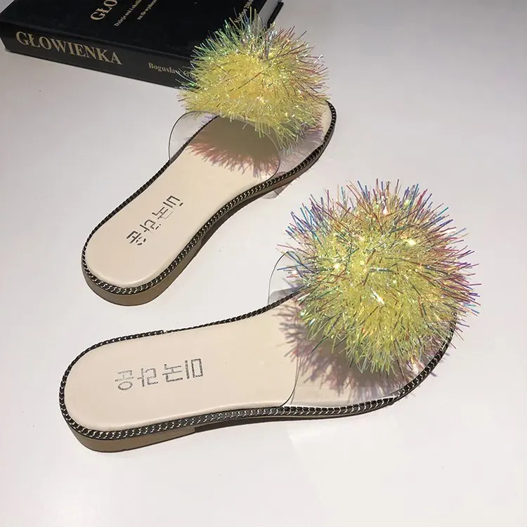 

2019 Summer Women's Slippers Slip-On Solid Platform Round Toe Casual Fashion Flat Heels Flat PU All-match 35-39