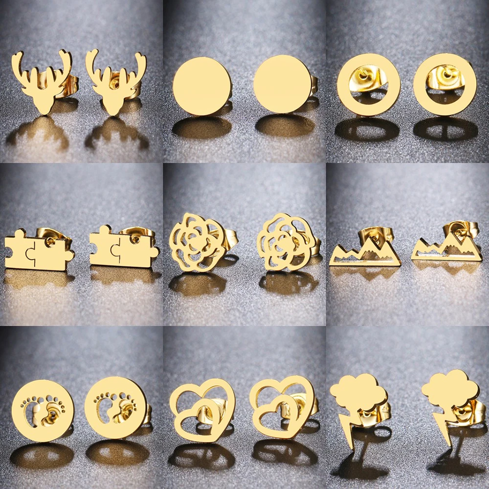 Stainless Steel Earrings Minimalism Map Sun Classic Stud For Women Jewelry Wedding