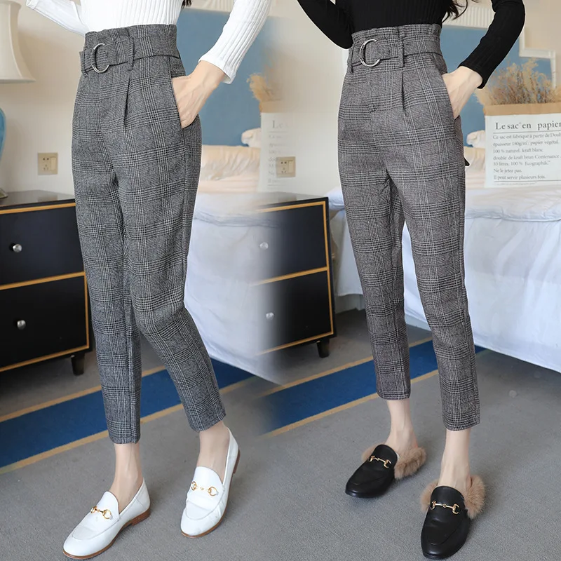 

2019 Spring New Style Plaid Harem Pants New Style WOMEN'S Pants Loose-Fit Slimming Korean-style Versatile High-waisted Casual Pa