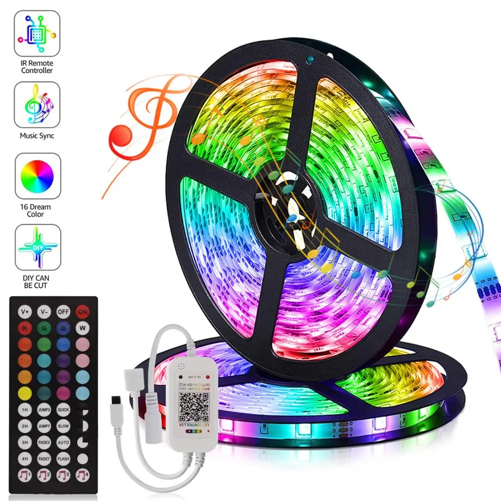 

Dimmable Smart App LED Strip 5050 Bluetooth Music Sync Color Change Flexible Ribbon 12V RGB Diode Tape for Home Bedroom Kitchen