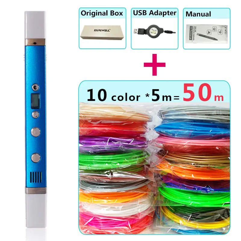 3d-ручка myriwell + 10 цветов ABS-филамента 5 м (50 м) 3D-принтер искусственная ручка лучший