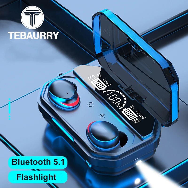 Wireless Headphone Sports Waterproof Bluetooth Earphone 9D Stereo TWS Gaming Headset Touch Earbuds with Flashlight Microphone