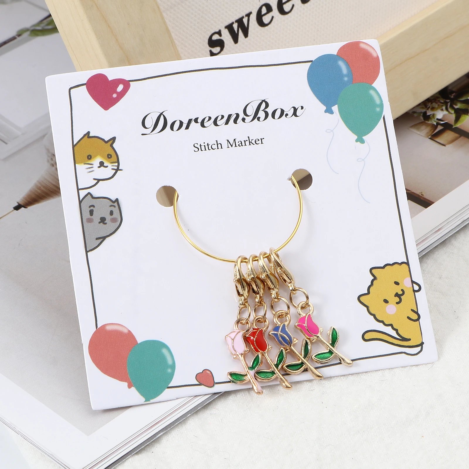 DoreenBeads Cat Stitch Markers - 8pcs Locking Crochet Markers With Lobster Claw Clasps For Knitting