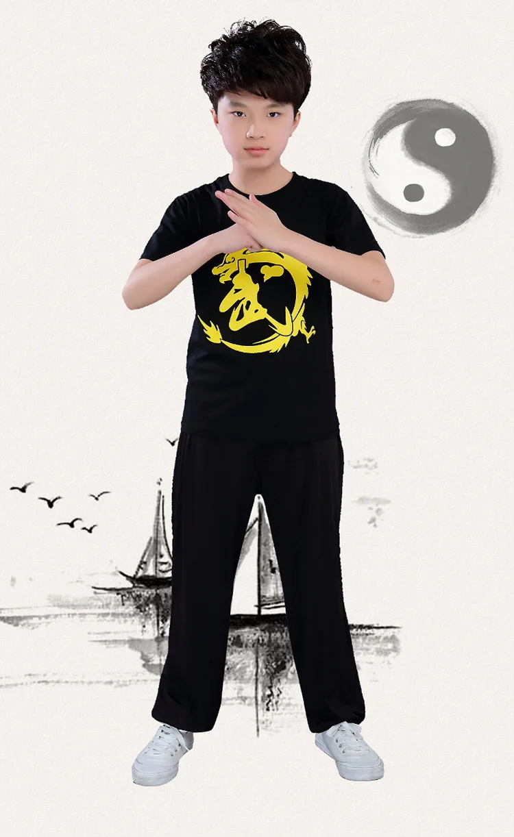 For Height 110-180cm Children Martial Arts Chinese WU Kungfu Training Set Summer Clothes Sets Taiji Boxing Performance Suits