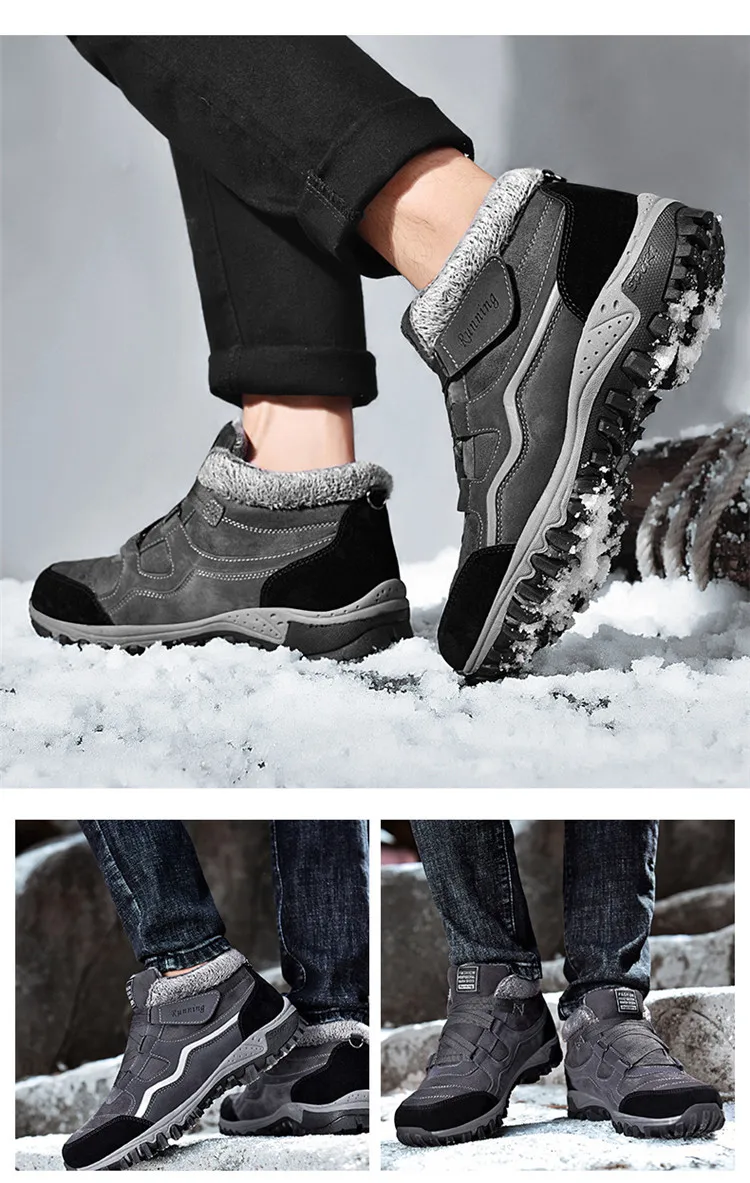 Men Boots Thick Bottom Solid Color Keep Warm Large Size 40-48 Snow Boots High Quality Plush Cold-resistant Fashion Men's Shoes