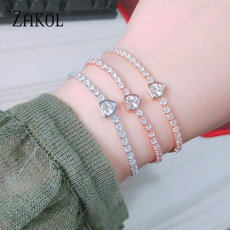 ZAKOL новый круглый теннисный браслет для женщин блестящие кубические циркониевые