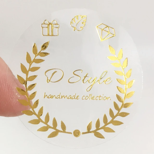 100pcs/Lot Custom Gold Foil Stickers Wedding Favor Stickers Gold Foil  Custom Stickers Custom Gold Foiled Clear Stickers (A,3cm)