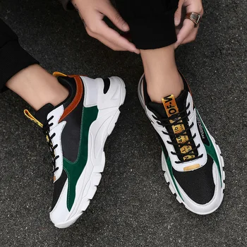 

Men Chunky Sneakers Quality Leather Mesh Patchwork Men Casual Shoes New Dad Shoes Comfortable Black Leisure Men Shoes