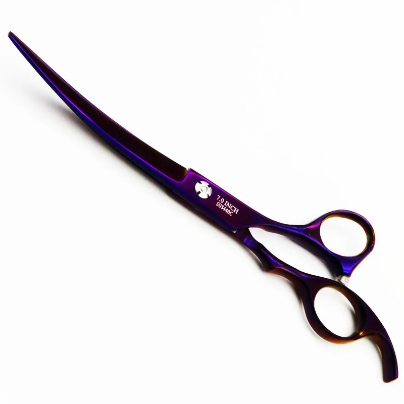 BLACK KNIGHT Professional Hairdressing Hair Scissors 7 Inch Cutting Barber Shears Curved Downward Pet Scissors Purple Style