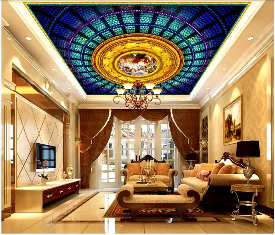 

WDBH 3d ceiling murals wallpaper custom photo European mythical figure stained glass background painting living room home decor 3d wall murals wallpaper for walls 3 d