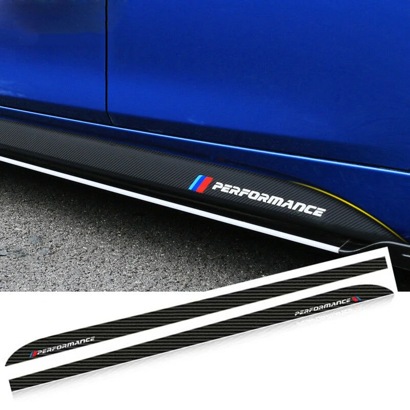 cheap 2pcs 215cm Car Side Skirts Stickers 5D Carbon Fiber Black For BMW E90 E60 F10 E86 Auto Side Door Decals Stickers Accessories