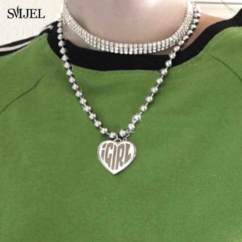 IGIRL-collar de cadena de acero inoxidable con forma de corazón para mujer, Gargantilla con letras, estilo Punk