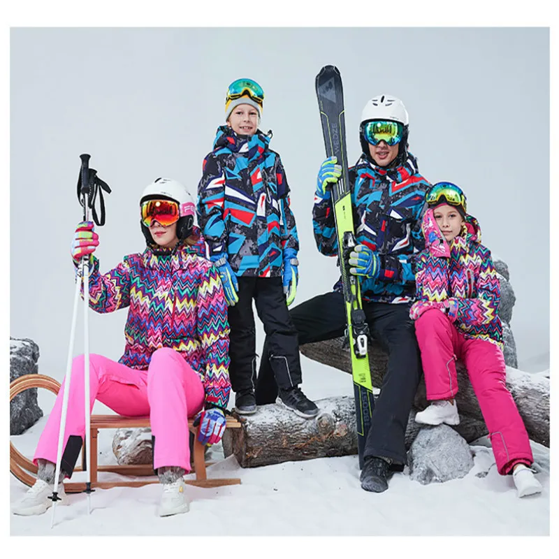 

Children's Ski Jacket Thickened Outdoor Suit Warm Cold-proof Sky Girl Mountaineering Waterproof Winter Mother Daughter Clothes