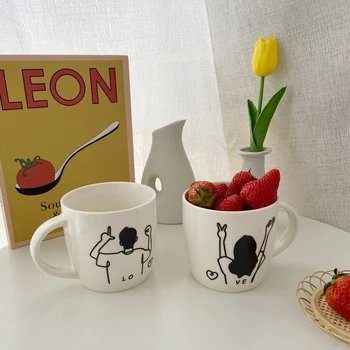 

White Ceramic Cup Nordic Coffee Couple Breakfast Milk Creative Reusable Mug Office Smoothie Tazas Desayuno Tableware DE50MK