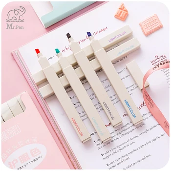 

6 Colors Soft Head Highlighter Detailed Marking Eye Protection Morandi Color Marker for Album Drawing School Art Supply Pens Set