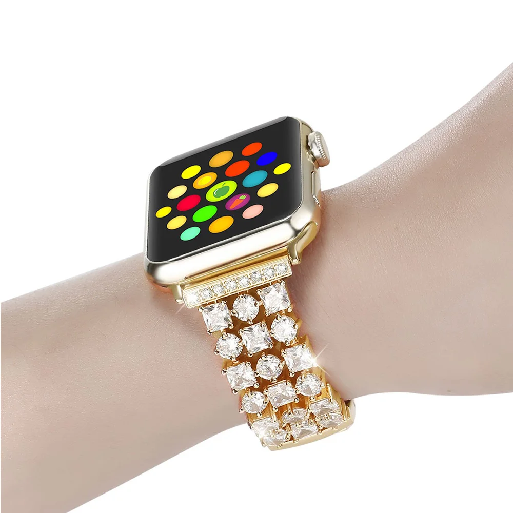 gold Ремешок для Apple Watch, серия 5, 4, 40 мм, 38 мм, роскошный бриллиантовый браслет, женские чешские Стразы, нержавеющая сталь, для iWatch, ремешок 44 мм - Цвет ремешка: gold