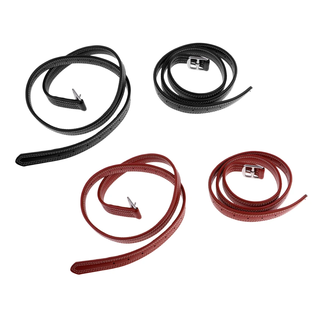 2pcs 130cm 26mm Equestrian Horse Riding Stirrups Belt Leathers with Stainless Steel Buckle Black/Red