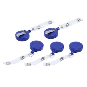

HOT-5x Retractable Reel Recoil ID Badge Lanyard Name Tag Key Card Holder Belt Clip Blue