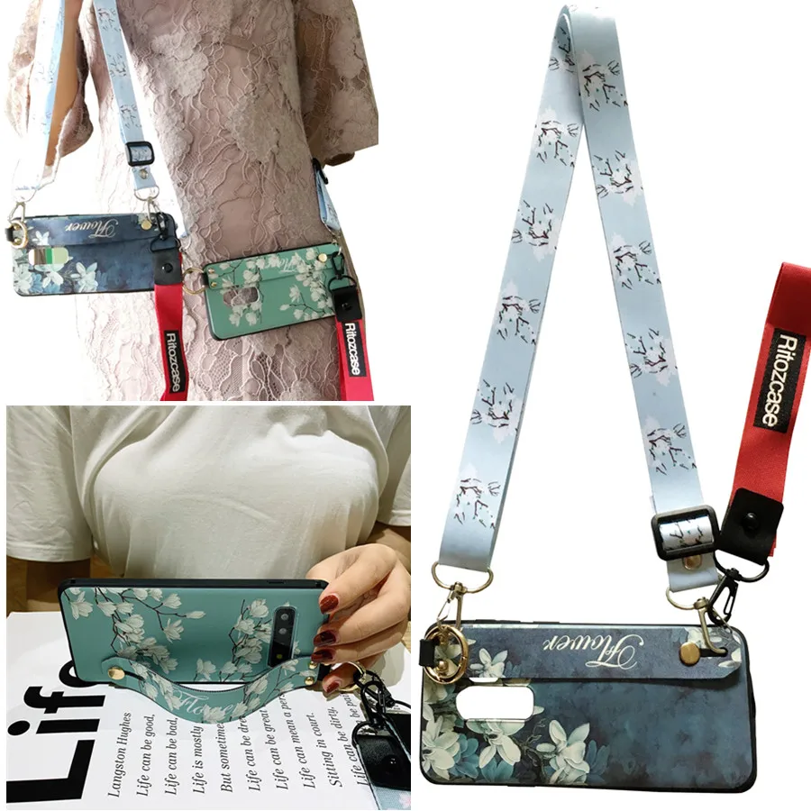 

flower strap tpu case for samsung galaxy A70 A60 50 30 20 40 10 M20 s8 s10 s9 plus note 8 9 case cover wristband holder soft sil