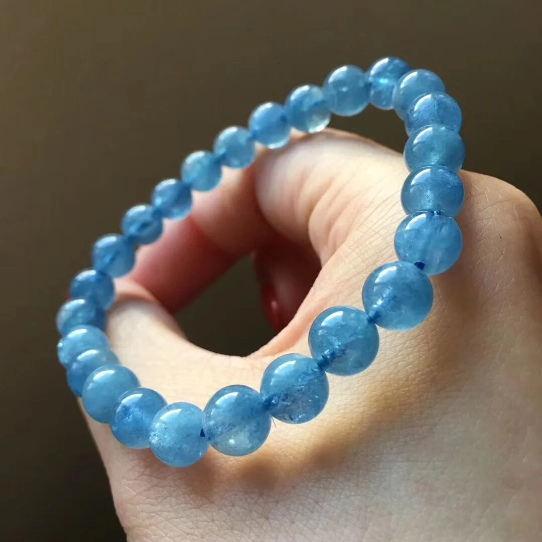 

New Style Natural Aquamarine Bracelets Devil Blue Color Bright Crystal Clean Moist Beautifully Versatile Simple And Elegant