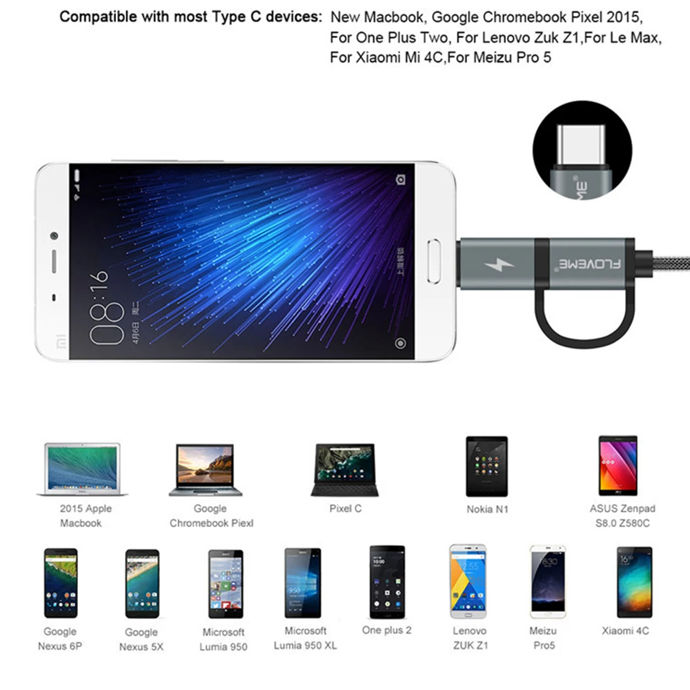 FLOVEME 2.8A Micro USB кабель 2 в 1 быстрая зарядка USB C кабель для Redmi Note 7 QC3.0 usb type C кабель для samsung Galaxy Note 9 S9