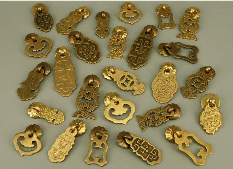 Description Picture 2 of item1PC Chinese Retro Drawer Pull Closet Door Handle Ancient Furniture Door Classical Wardrobe Cabinet Brass knobs