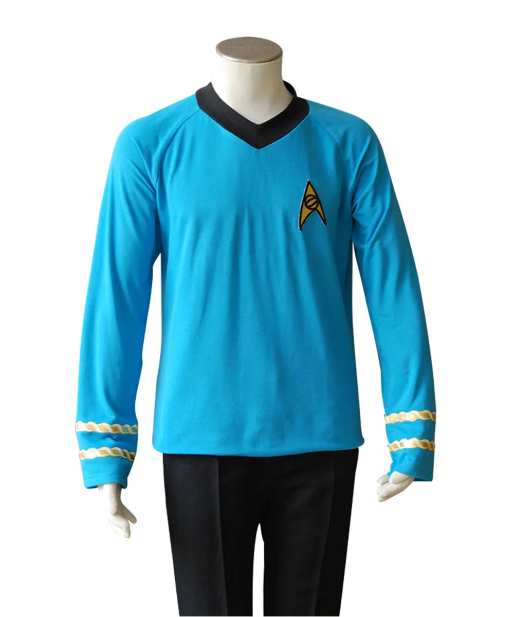 Звездный костюм для косплея, костюм капитана Кирка Спока, рубашка TOS, Униформа, платье, топ для мужчин и женщин, взрослый карнавальный костюм на Хэллоуин