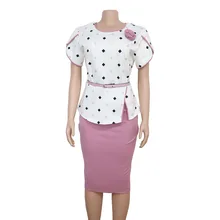 

Popodion Mother of the Bride Dress African Women's Dot Mother's Wear Set Tops Skirt Two-Piece mother of the bride ROM80164