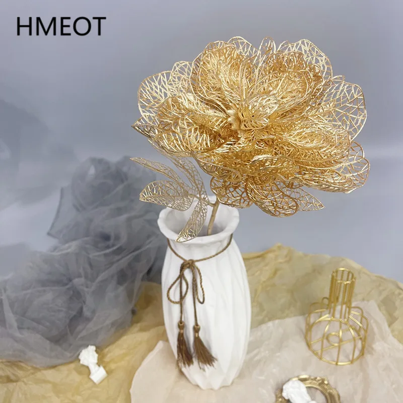 Gold Large Peony Artificial Plastic Flower DIY Wedding Floral