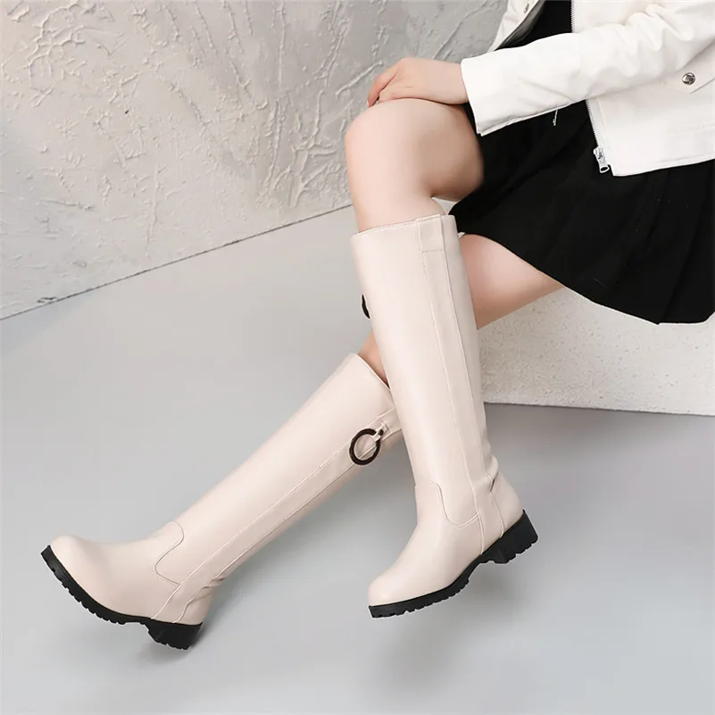 Meotina/женские ботинки зимние сапоги для верховой езды сапоги до колена из искусственной кожи на толстом каблуке модная обувь с круглым носком Женская Осенняя обувь, большие размеры 34-46