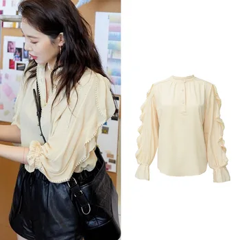 

edition chun xia king Xuan star with western style shirt female fashion falbala chiffon unlined upper garment jacket