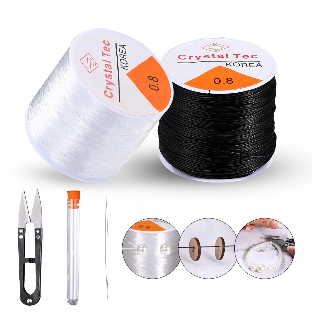 2 Roll Strong Elastic Crystal Beading Cord 0.8mm for Bracelets Stretch