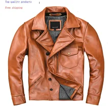 Мужская куртка из натуральной кожи, пальто из воловьей кожи, весенне-осенняя мотоциклетная куртка, мужские облегающие байкерские куртки из коровьей кожи KJ2911
