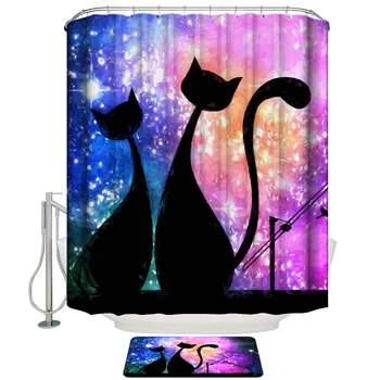 

Two Cats Watching Fireworks On The Roof Shower Curtain Set and Anti-slip Floor Mat Outdoor Rugs