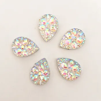 

150pcs AB Resin 10*14mm Drop 3D Flower Flatback Rhinestone Ornaments DIY Wedding Appliques Craft SC558*3