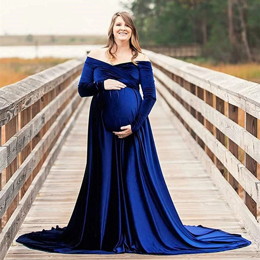 New Pleuche Maternity Dress Photography Long Pregnancy Dresses Elegence Maxi Maternity Gown Photo Prop For Pregnant Women Shoot