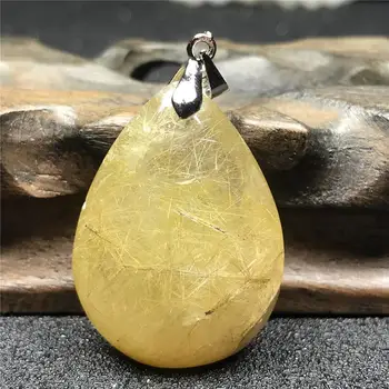 

Natural Gold Hair Rutilated Pendant For Woman Lady Man 32x24x15mm Clear Crystal Water Drop Stone Necklace Pendant Jewelry AAAA