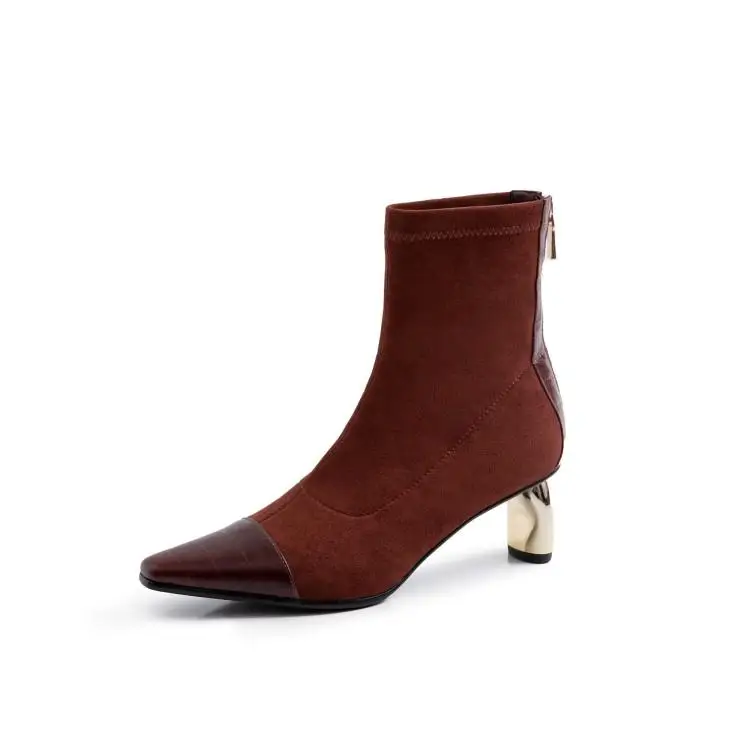 Buono Scarpe/ботильоны на металлическом каблуке; Лоскутные кожаные ботинки на молнии; Botas Fenimina; ботинки для выпускного; Цвет черный, коричневый; женские ботинки Zpatos Mujer