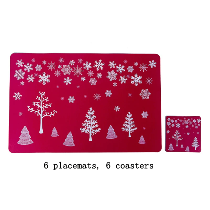 6 салфетки+ 6 Coasters12PCS Рождественский набор Нескользящие термостойкие Лось обеденный Коврики на стол праздника рождественская ёлка, олень Декор