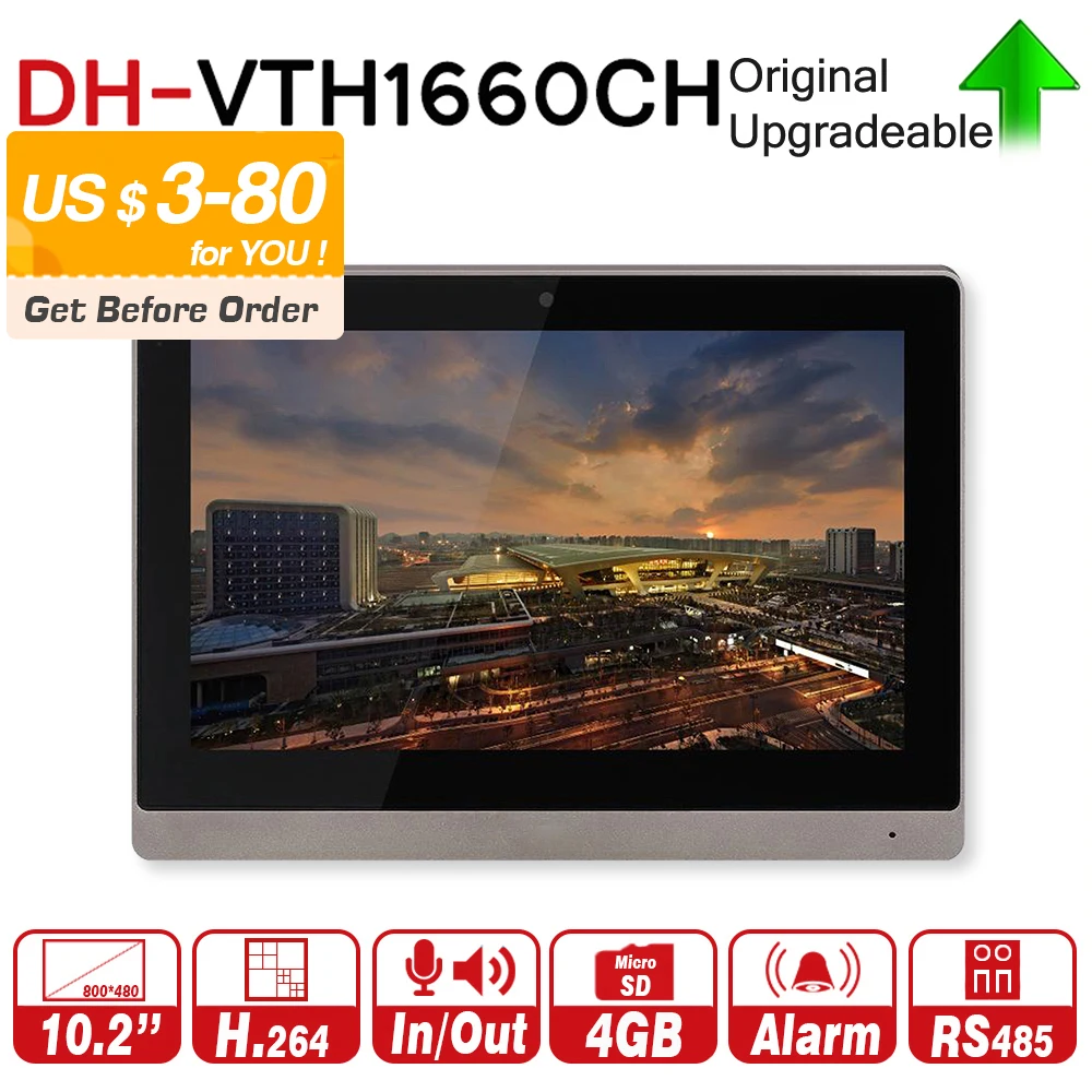 DH Original VTH1660CH Indoor Monitor 10-inch 800*480 Resilution Touch Screen Color IP Video Intercom | Безопасность и защита