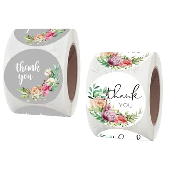 

500pcs 38mm Thank You Stickers Business Floral Flowers Seal Labels 1.5 Inch Thank You Handmade Label for Business Holographic