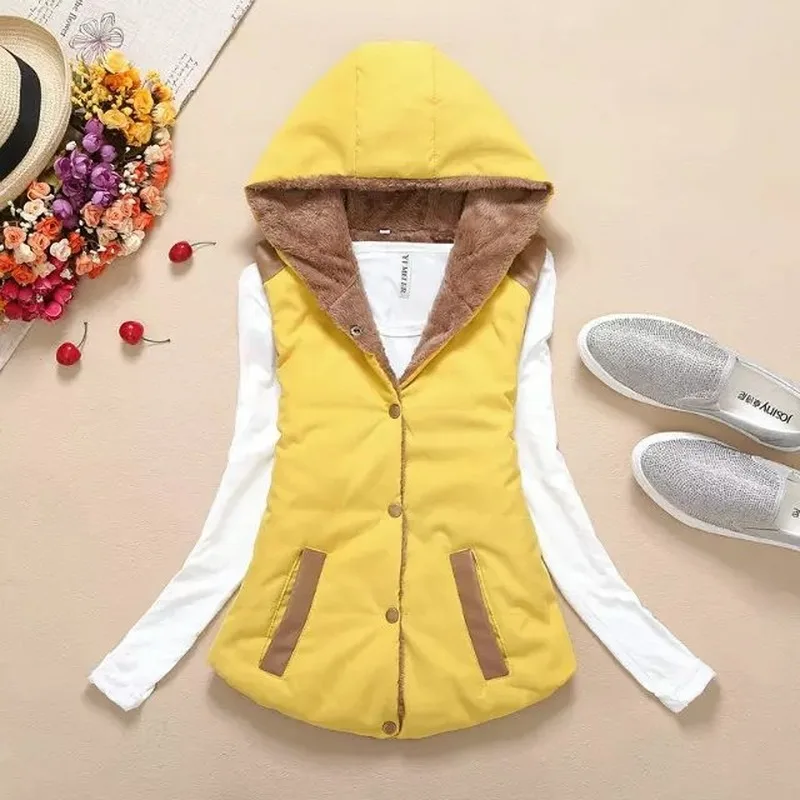 

M-XXXL 2019 New Brand Spring Autumn Slim Velvet Women Vest Jacket Warm Cotton Hooded Winter Plus Size Waistcoat female -85