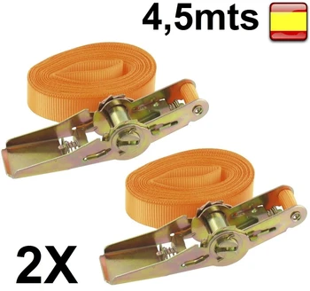 

2X Cinta con Tensor para Coche 4,5mts Eslinga Trinquete carraca sujeción 2 PZAS